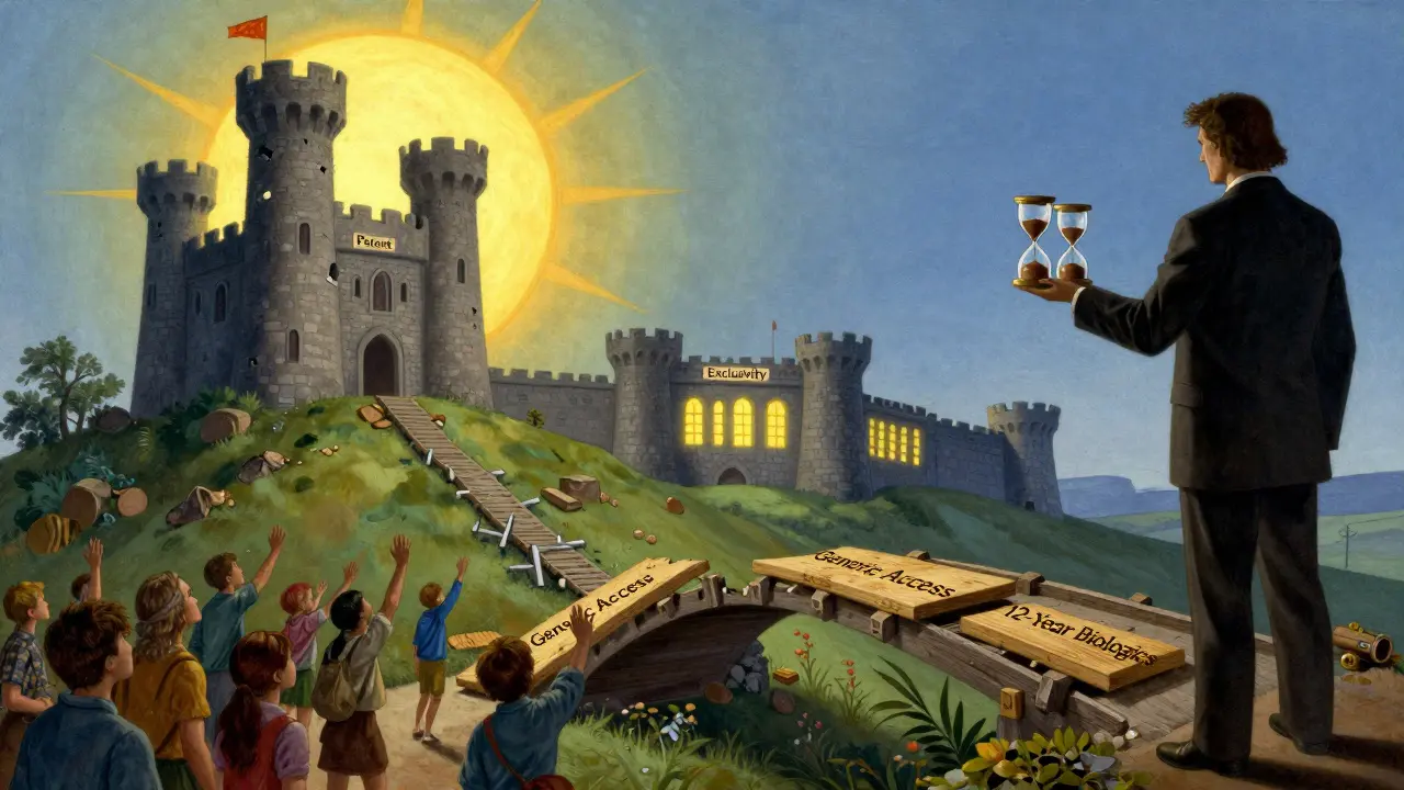 Castle of patent beside fortified exclusivity keep, patients reaching for broken bridge