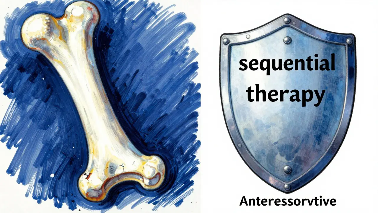 Conceptual illustration of the two-step bone building and locking therapy process.